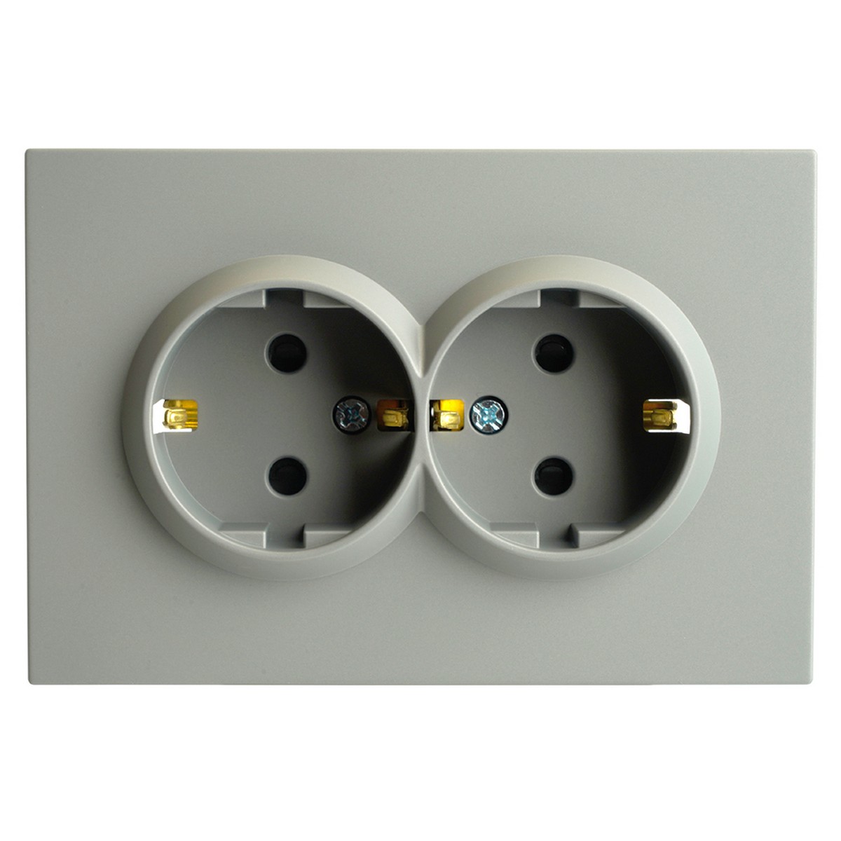 Эмили - Розетки и выключатели Stekker Розетка 2-ая с защитной шторкой с/з 16А STEKKER Эмили RST16-5114-10 платиново-серый soft touch 49960