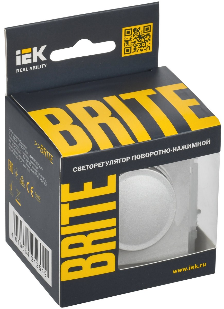 IEK Brite Алюминий Светорегулятор IEK BRITE BASE Алюминий пов-наж. 600Вт СС10-1-0-БрА BR-D20-0600-K47
