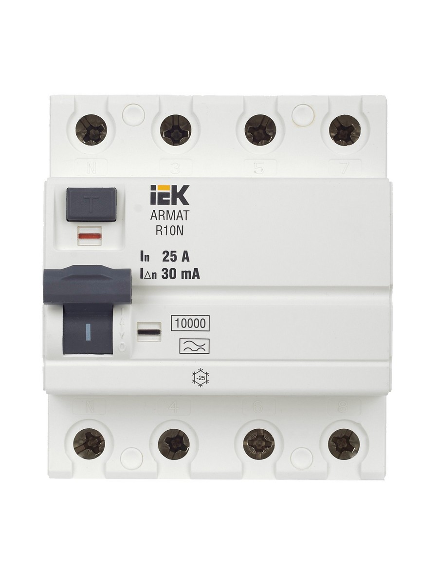 ВДТ УЗО IEK ARMAT R10N 4P 25А 30мА тип A AR-R10N-4-025A030