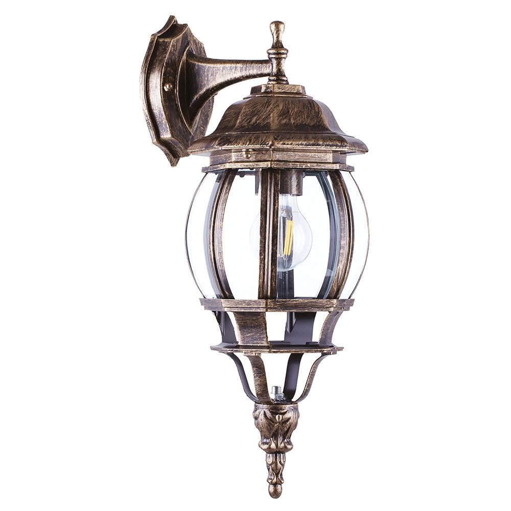 Уличные настенные светильники Светильник садово-парковый Feron PL8102 восьмигранный на стену вниз 100W E27 230V черное золото 11245 