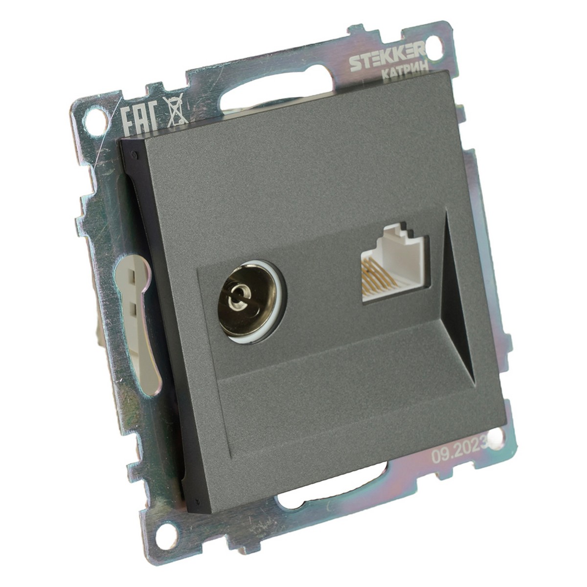 Розетка TV + компьютерная RJ-45 STEKKER GLS00-7106-06 Катрин графит  49417