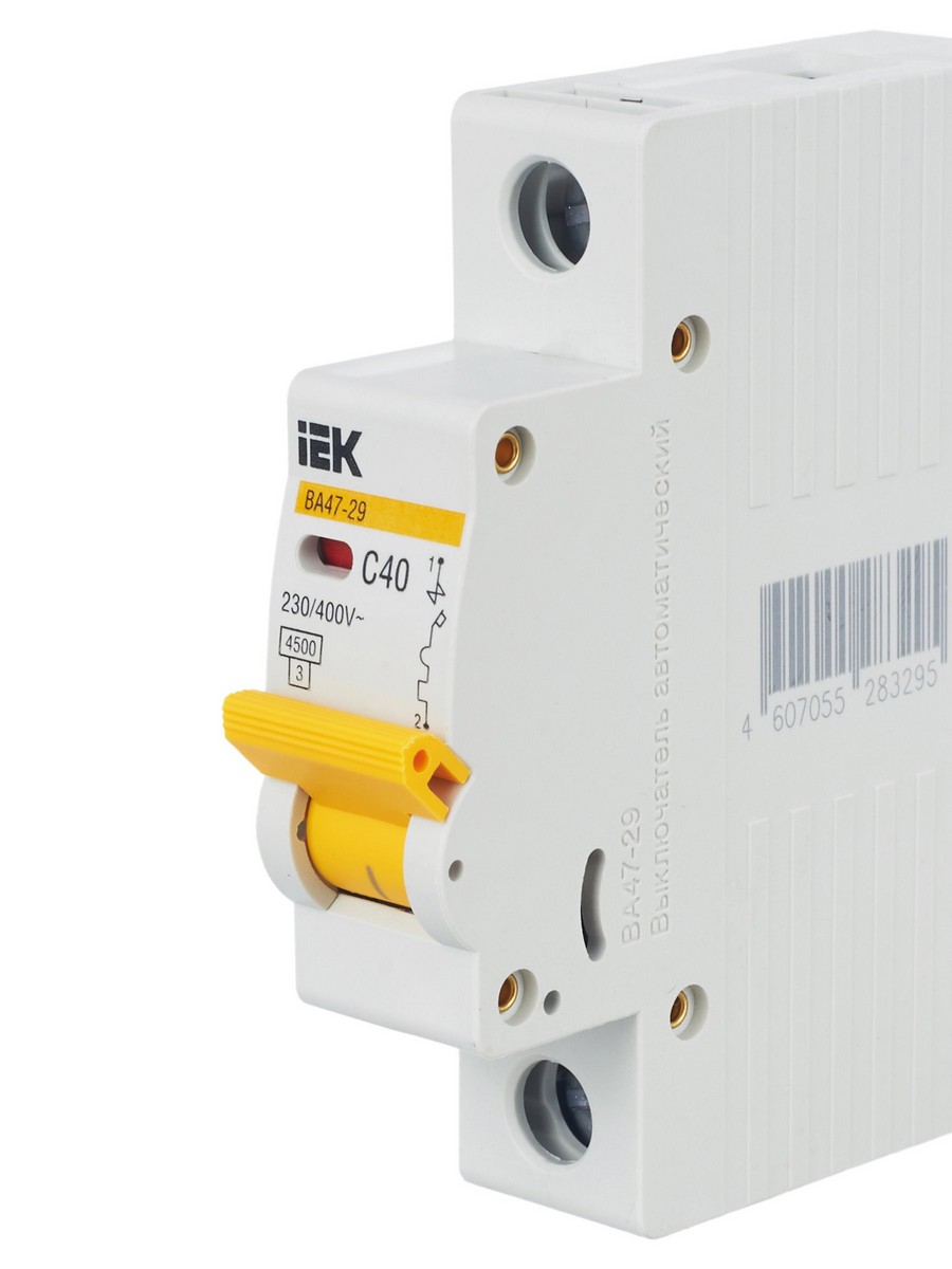 1 полюсные (однополюсные) Автоматический выключатель IEK KARAT ВА47-29 1Р 40А 4,5кА х-ка С MVA20-1-040-C 