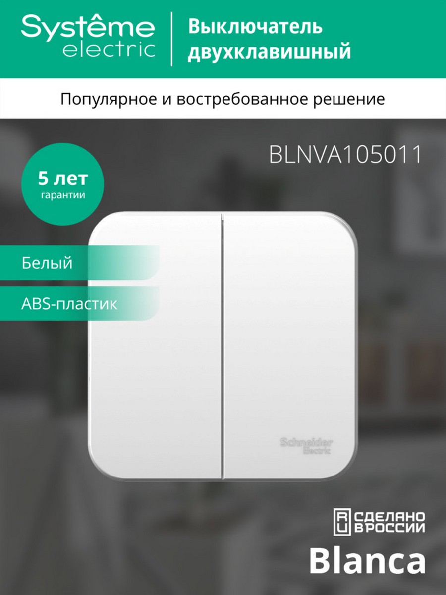 Выключатель SE Blanca 2-клавишный Белый наружный изолир. пластина BLNVA105011