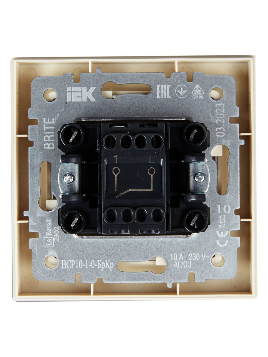 Выключатель IEK BRITE Бежевый 1-кл. 10А в сборе ВСР10-1-0-БрКр BR-V10-0-10-K10-F