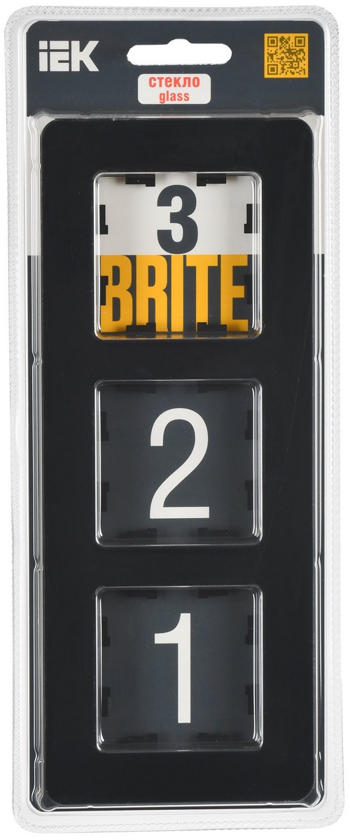 Рамка IEK BRITE DECOR Черный матовый стекло скругл.угол 3-мест. РУ-3-2-Бр RE BR-M32-G-41-K02