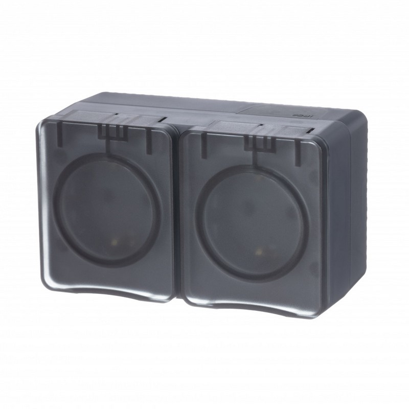 Розетка Systeme Electric AtlasDesign Profi54 наружная Антрацит 2-ая с/з со шторками 16А ATN544026