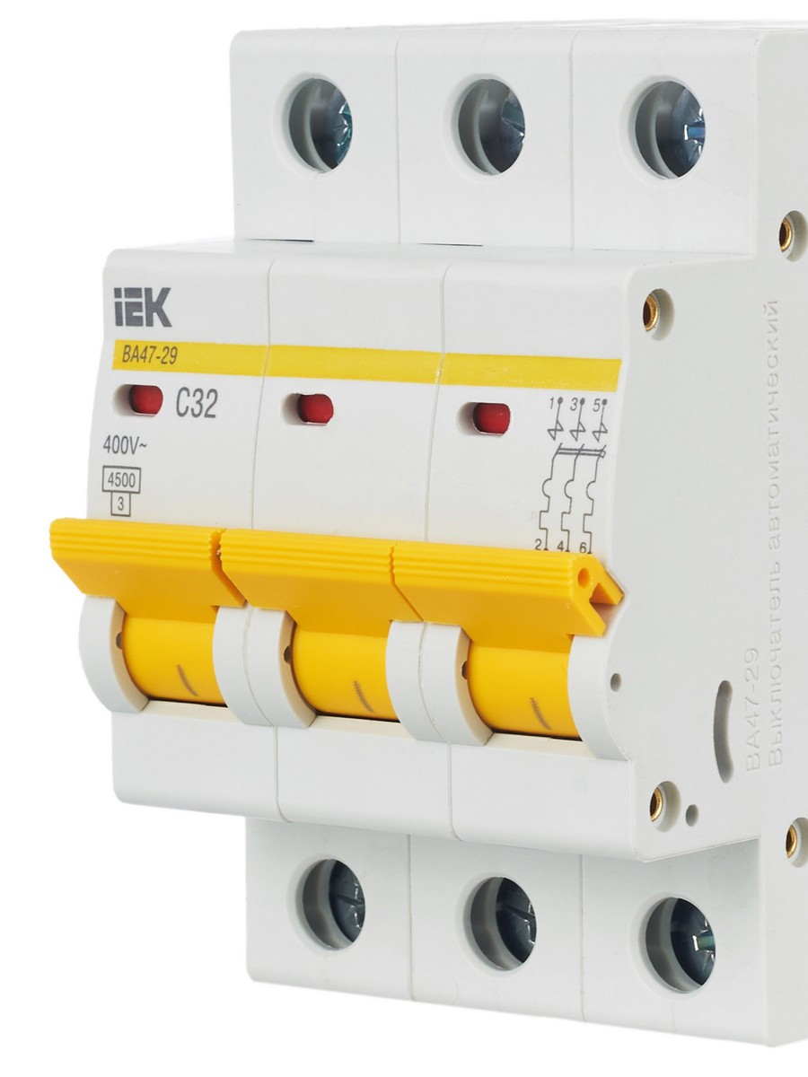 3 полюсные (трехполюсные) Автоматический выключатель IEK KARAT ВА47-29 3Р 32А 4,5кА х-ка С MVA20-3-032-C 