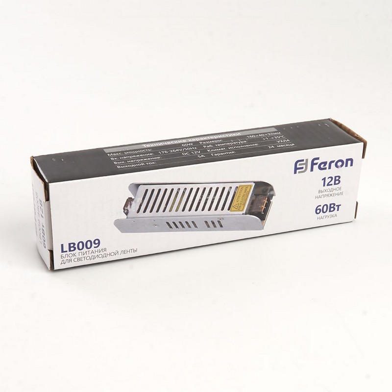 Трансформатор Feron для светодиодной ленты 60W 12V (драйвер) LB009 48008