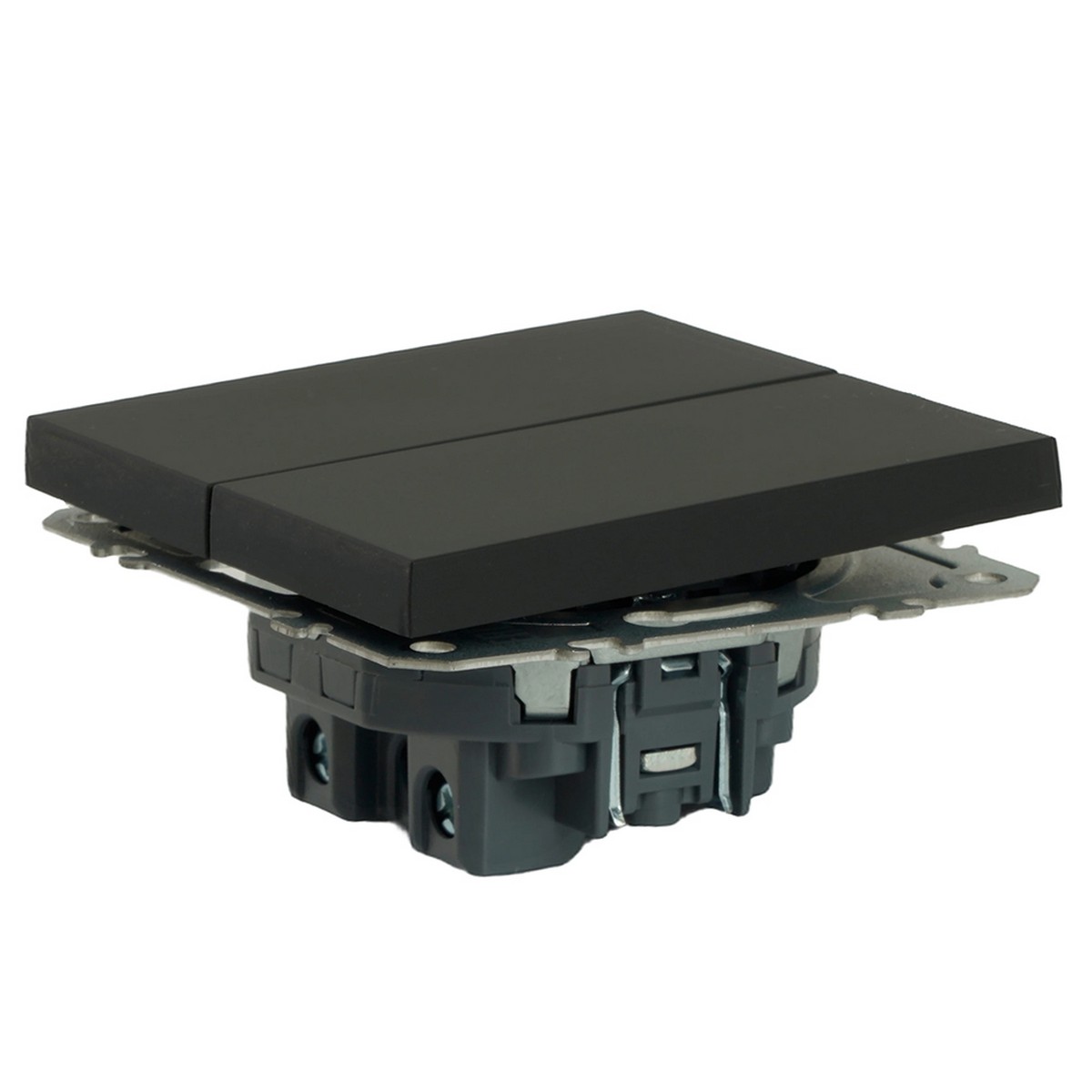 Эмили - Розетки и выключатели Stekker Выключатель 2-клавишный STEKKER Эмили RSW10-5104-05 черный уголь soft touch 49840