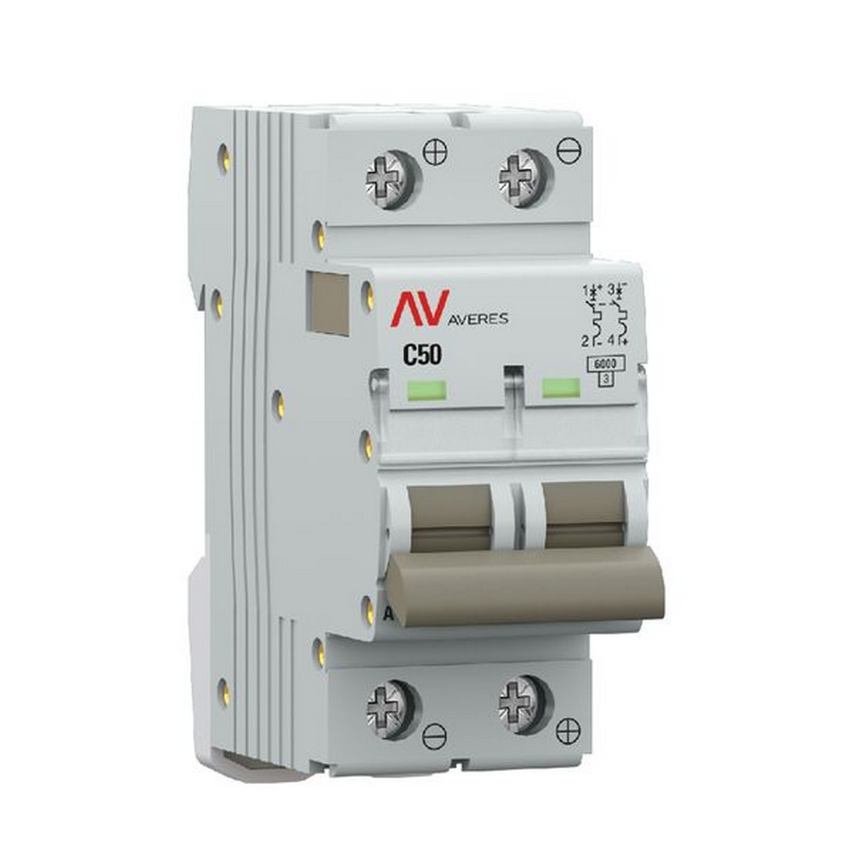 2 полюсные (двухполюсные) Автоматический выключатель EKF AVERES AV-6 DC 2P 50A (C) 6kA mcb6-DC-2-50C-av 
