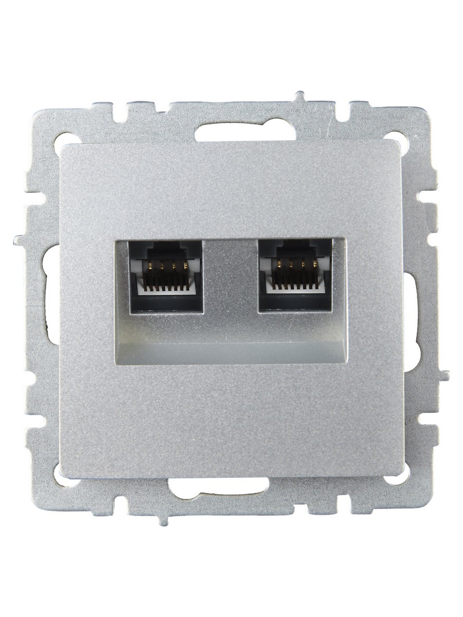 Розетка IEK BRITE компьютерная двойная RJ45 кат.5E РК10-2-БрА алюминий BR-K20-1-K47