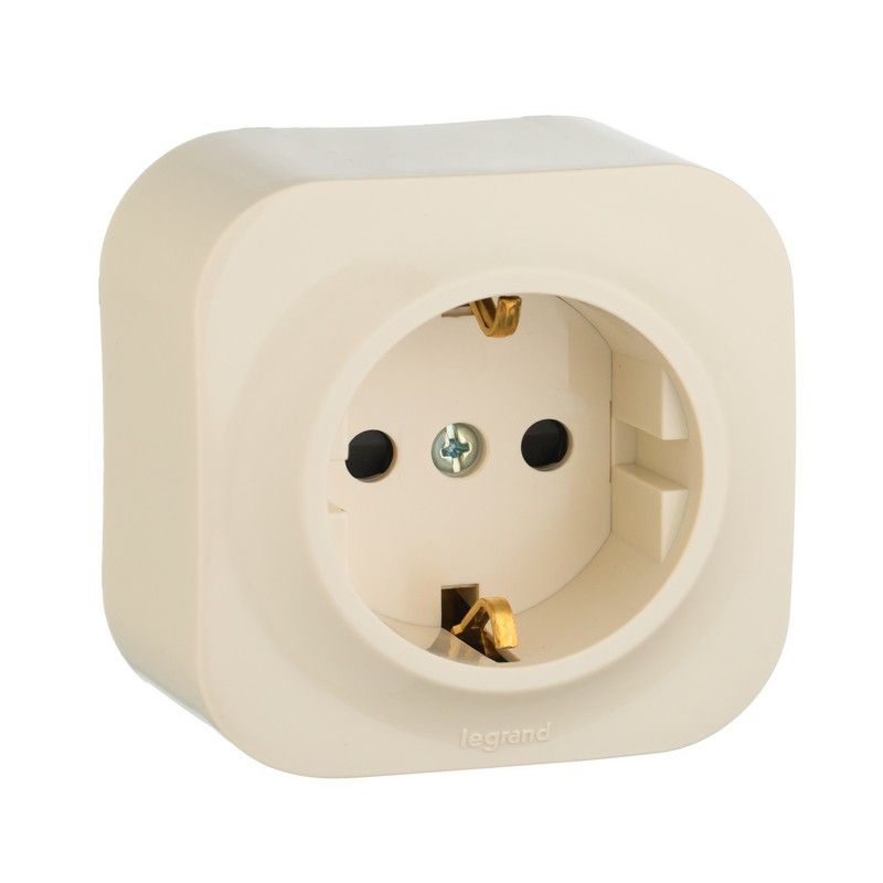 Накладные Розетки и выключатели Legrand Quteo Бежевый Розетка Legrand Quteo с заземлением со шторками бежевая  782250