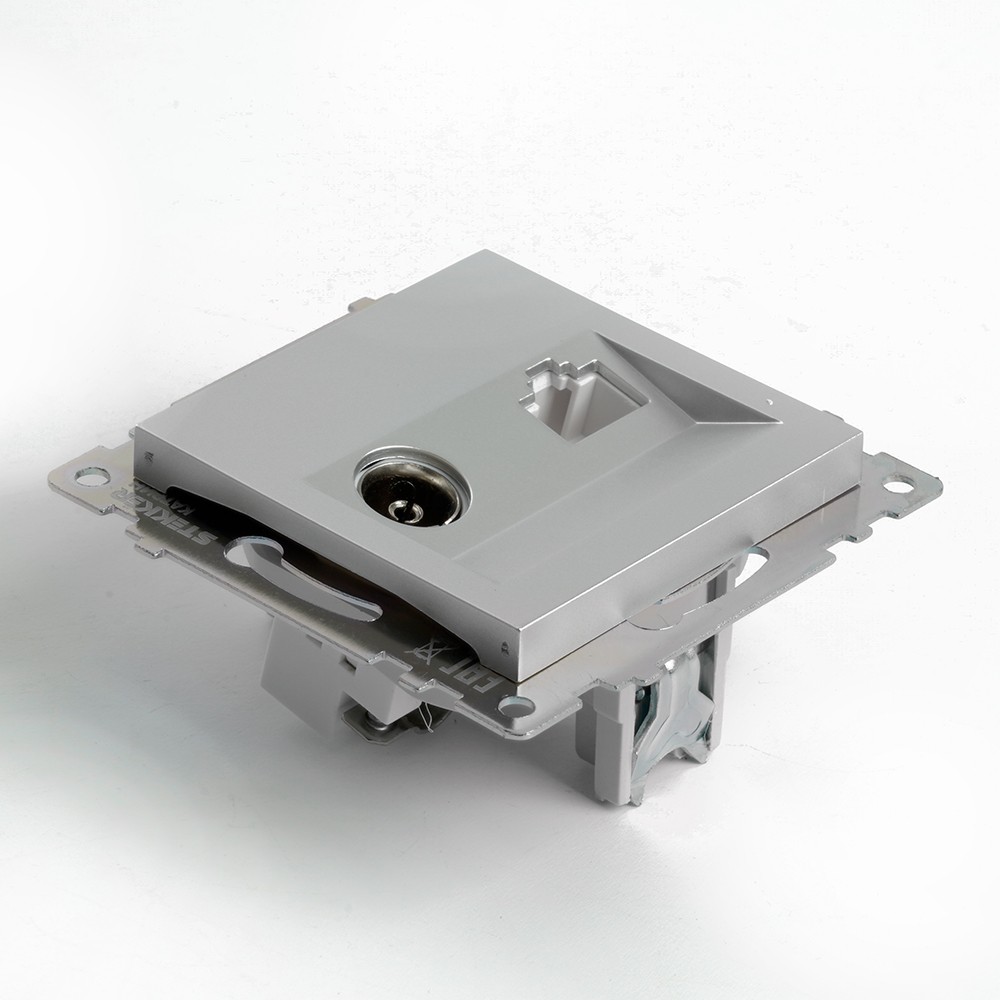 Катрин - Розетки и выключатели Stekker Розетка TV + компьютерная RJ-45 STEKKER GLS00-7106-03 Катрин серебро 49183