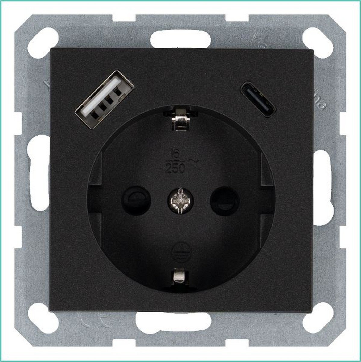 JASMART G - розетки и выключатели Розетка JASMART SCHUKO с USB A+C с защитными шторками 25W Антрацит G5501USB-25B