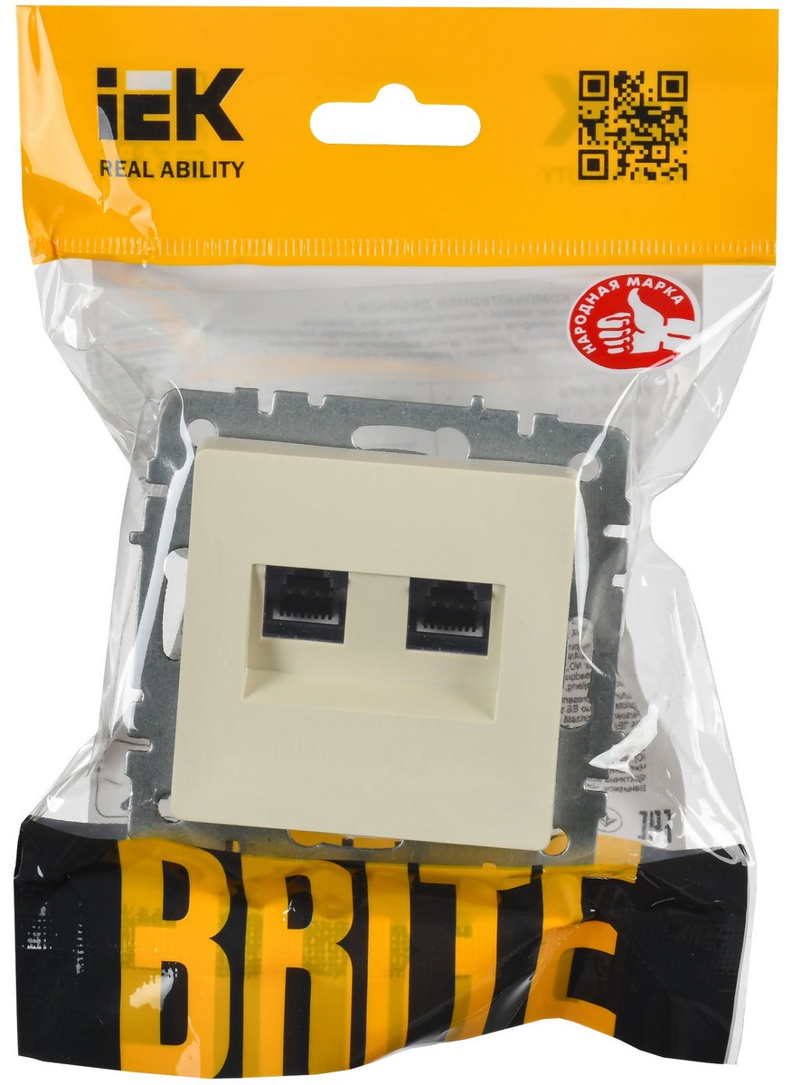 Розетка IEK BRITE двойная RJ11+RJ45 кат.5E РК/Т12-БрКр бежевый BR-KT20-O-1-K10