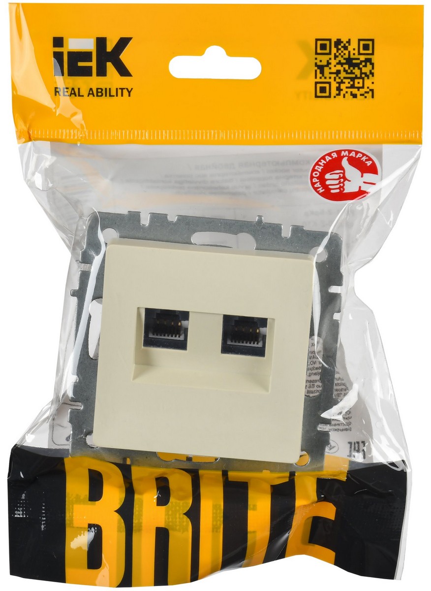 Розетка компьютерная IEK BRITE BASE Бежевый 2-ая RJ45 кат.6 РК11-2-БрКр BR-K20-2-K10