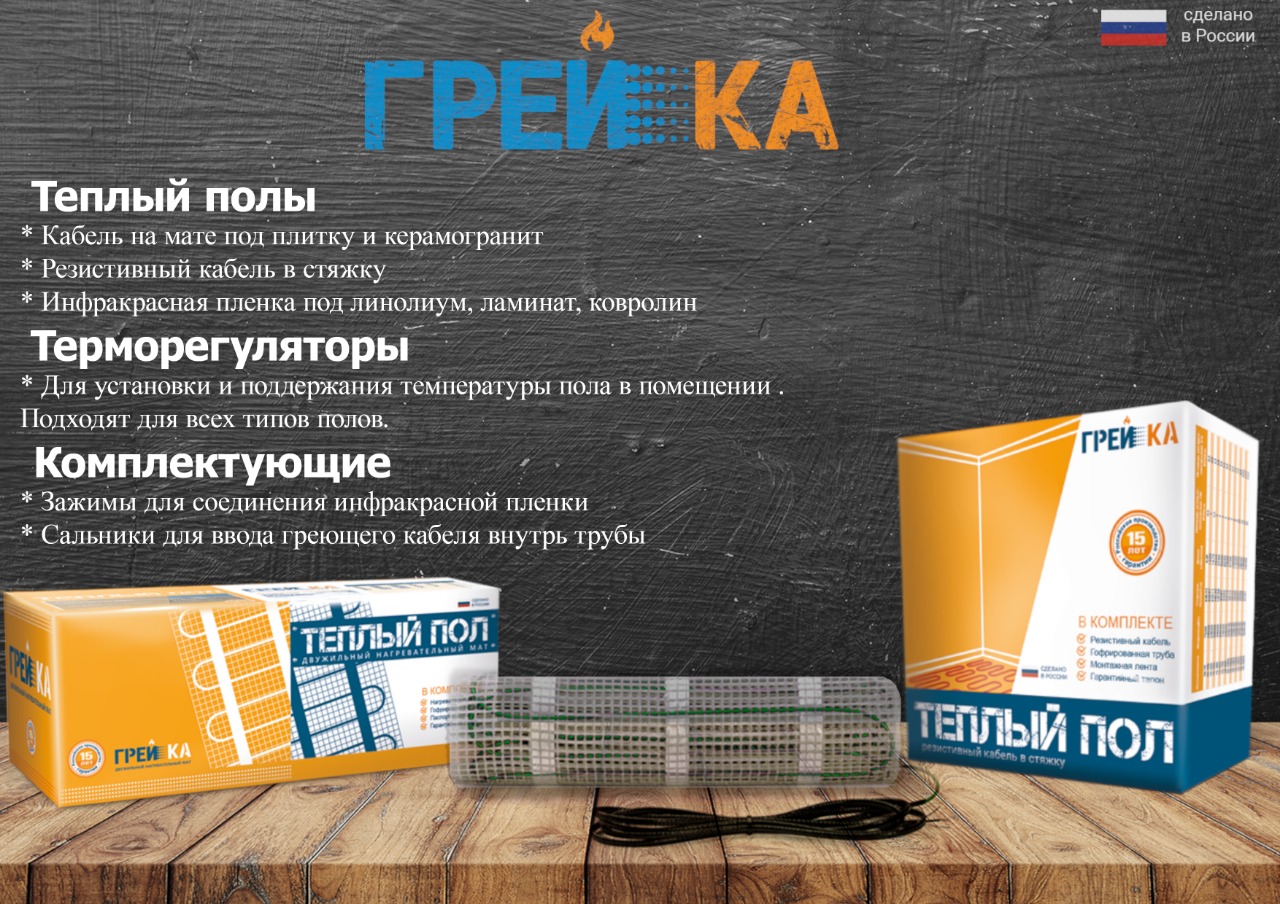 Электрический теплый пол Грейка 9,0 м2 1350 Вт