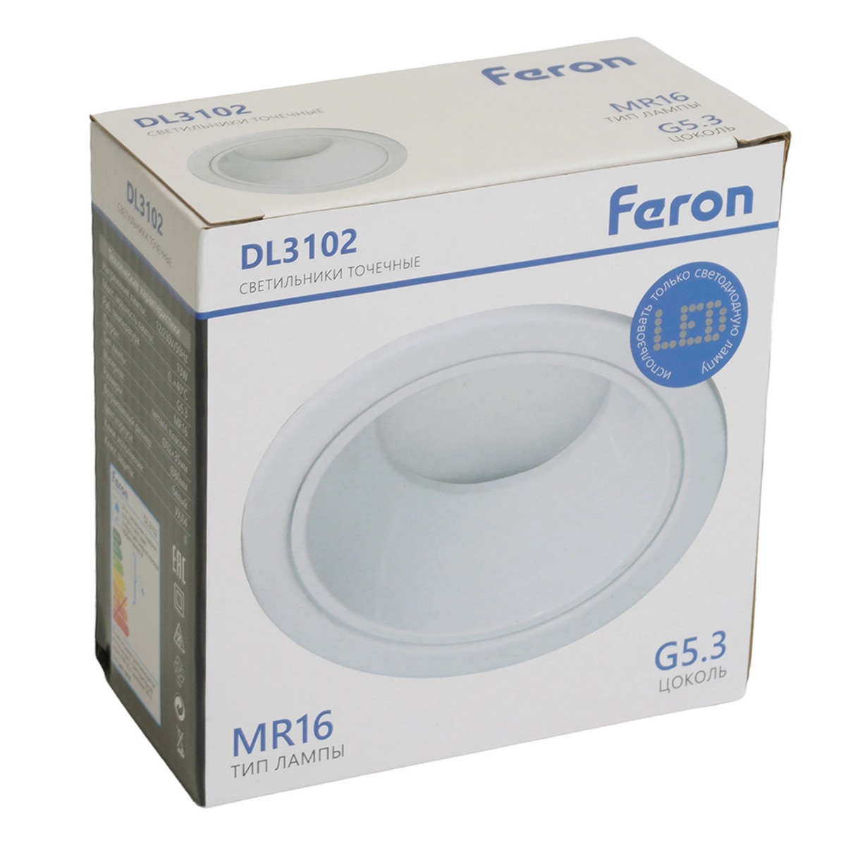 Встраиваемые светодиодные светильники Светильник встраиваемый Feron DL3102 MR16 G5.3 белый 51398 
