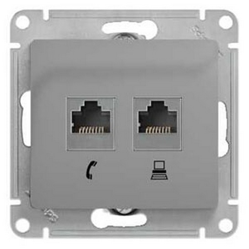 Розетка Systeme Electric Glossa Алюминий 2-я RJ11+RJ45, кат.5E GSL000385