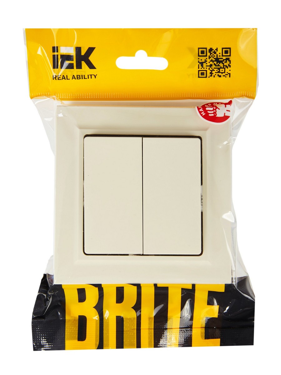 Выключатель IEK BRITE Бежевый 2-кл. 10А в сборе ВСР10-2-0-БрКр BR-V20-0-10-K10-F