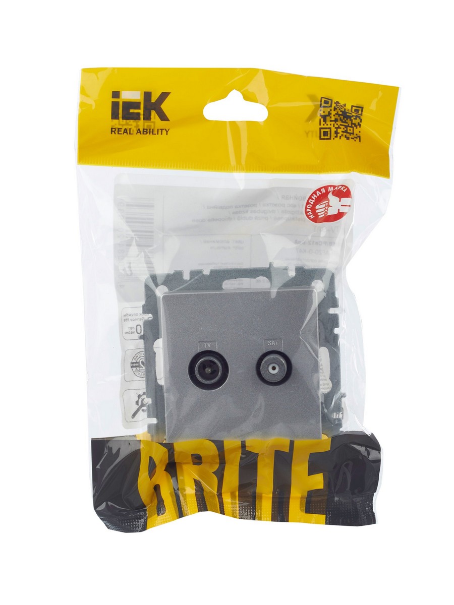 IEK Brite Алюминий Розетка IEK BRITE двойная TV+SAT РТВ/РСп12-БрА алюминий BR-AF20-O-K47