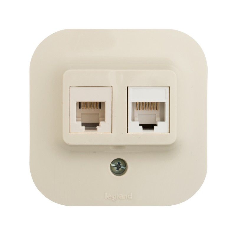 Накладные Розетки и выключатели Legrand Quteo Бежевый Розетка RJ11+RJ45(телеф+комп) Legrand Quteo кат 5UTP бежевая  782251