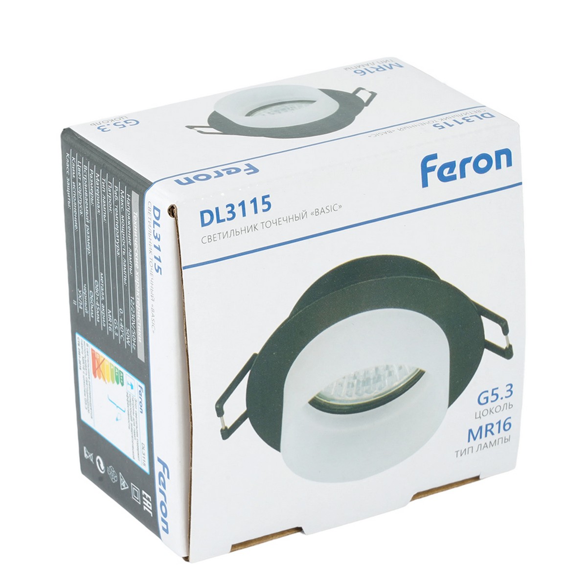Встраиваемые светодиодные светильники Светильник встраиваемый Feron DL3115 потолочный MR16 G5.3 черный 51934 