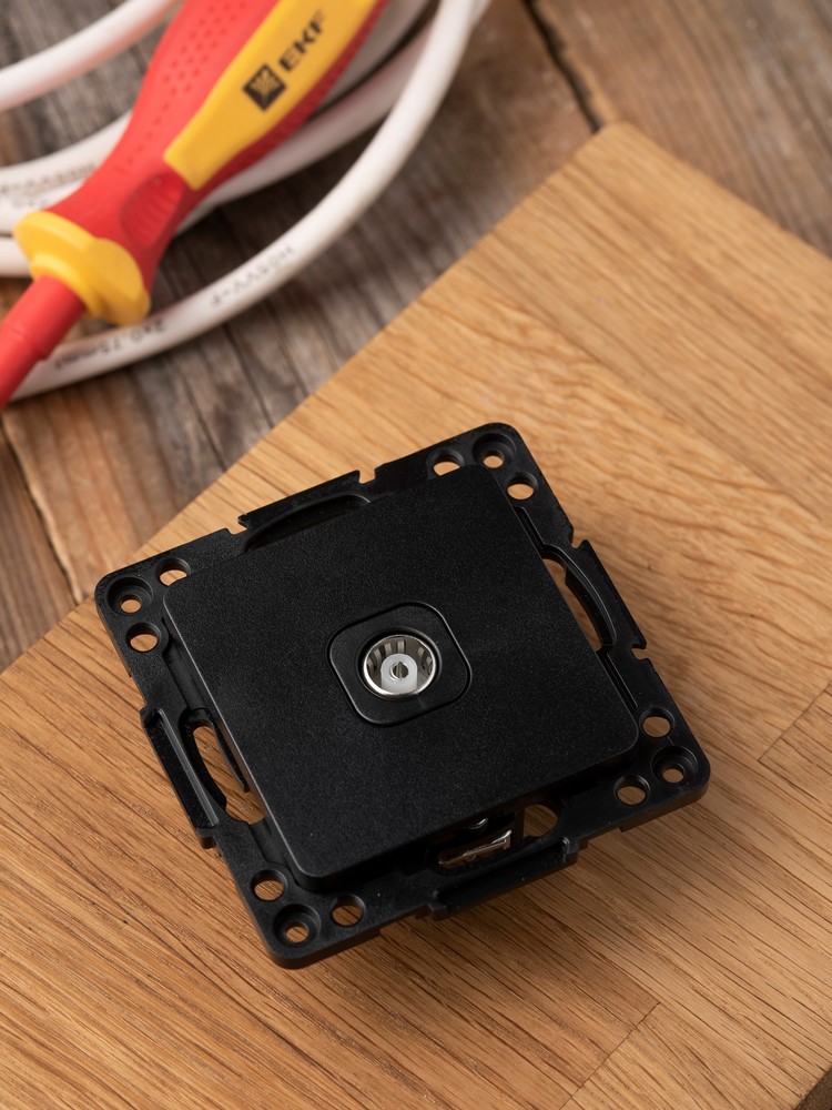 EKF Стокгольм черный Розетка TV EKF PROxima Стокгольм Черный 75Ом 5-862МГц  EZA00-027-10