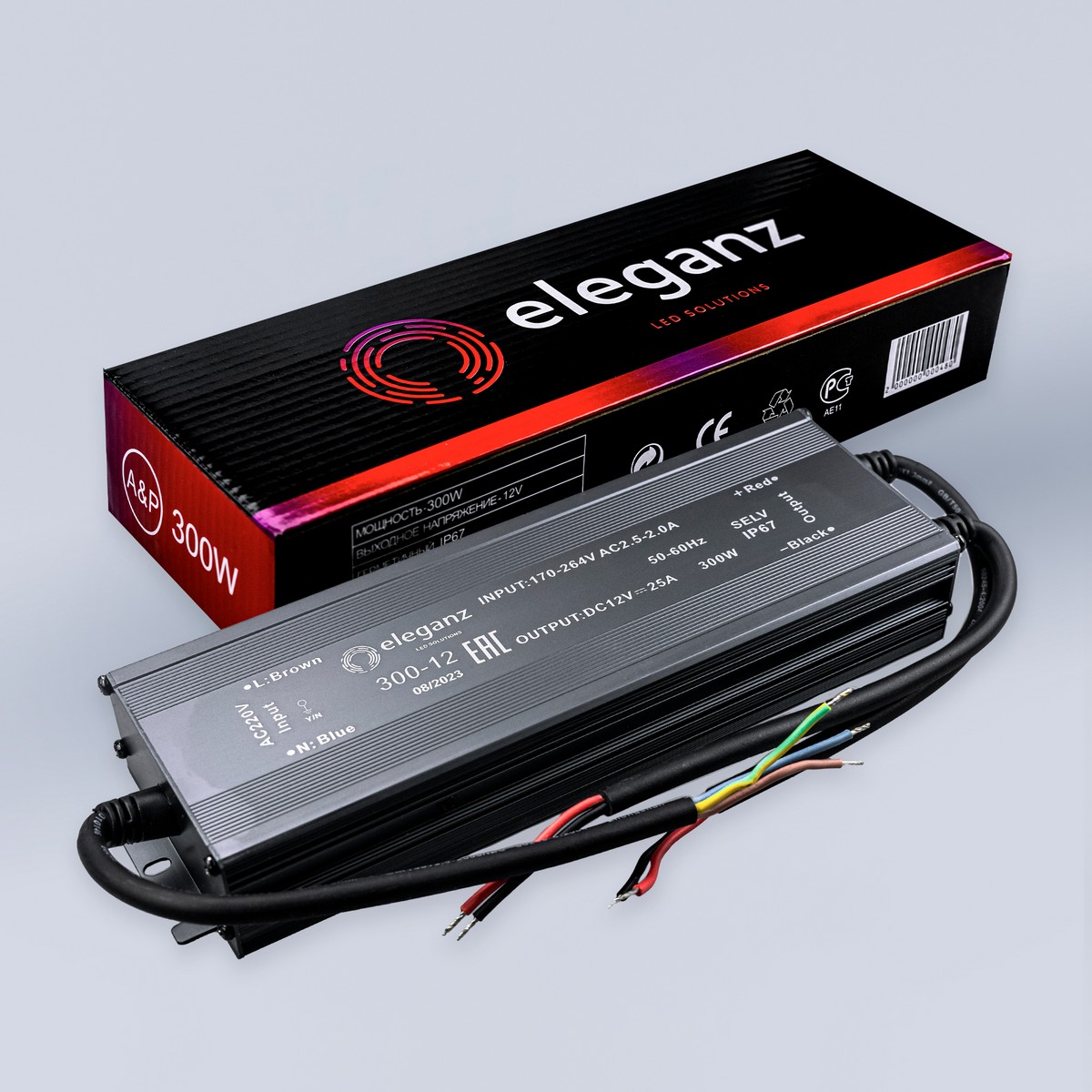 Блок питания для светодиодной ленты Eleganz 12V 300W IP67 герметичный 1188