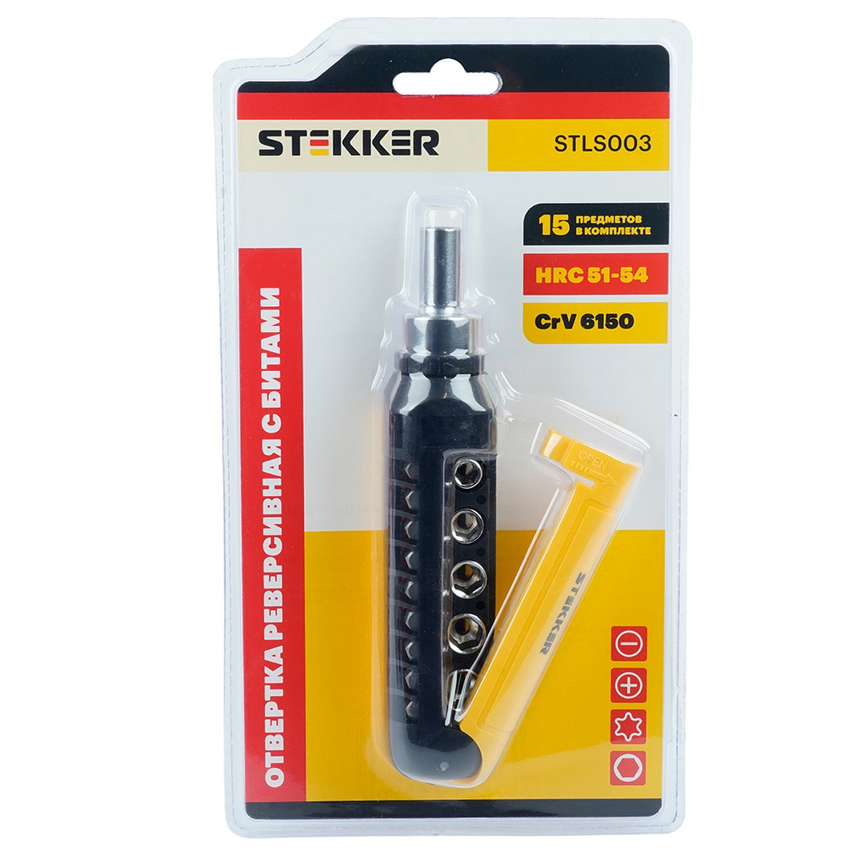 Отвертка STEKKER STLS003 реверсивная с битами 15 предметов 50407 фото