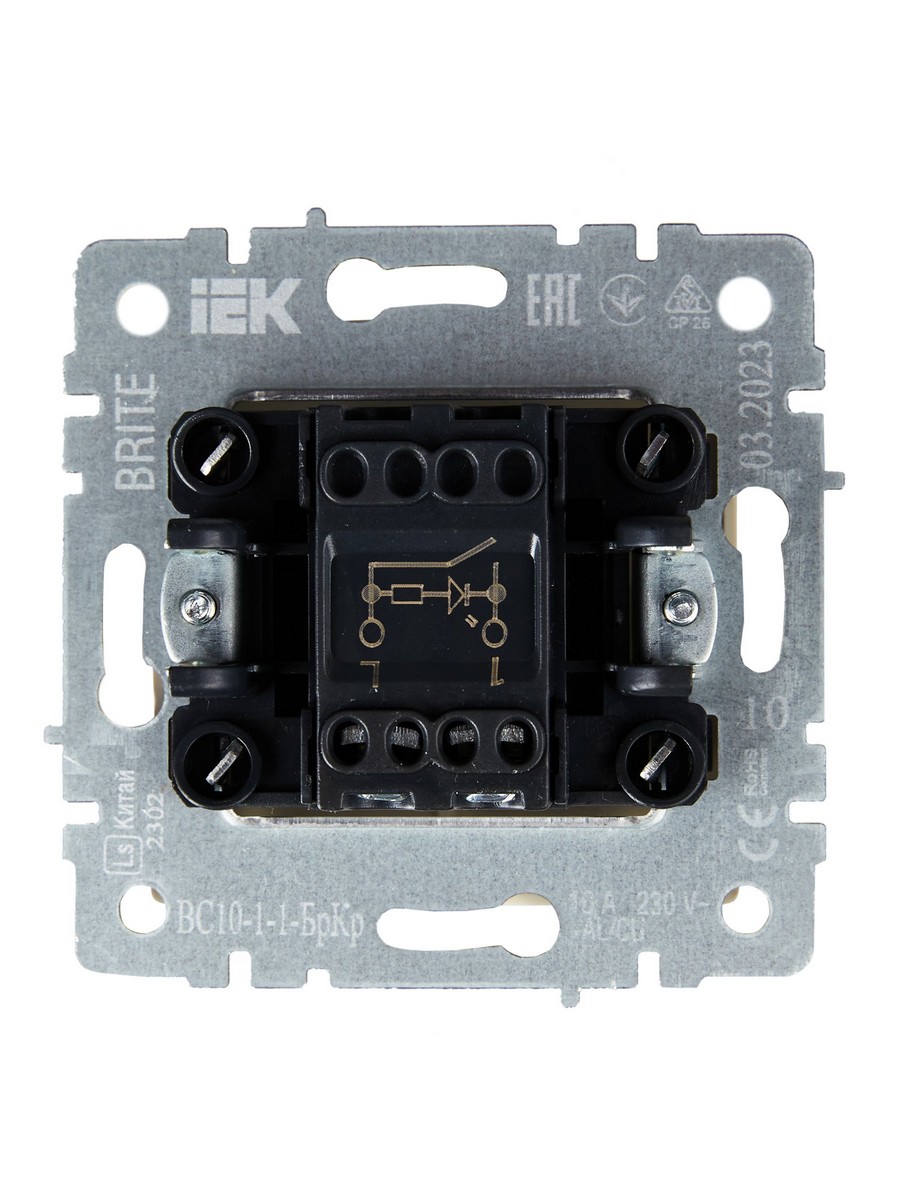 Выключатель IEK BRITE 1-клавишный с индикацией 10А ВС10-1-1-БрКр бежевый BR-V10-1-10-K10