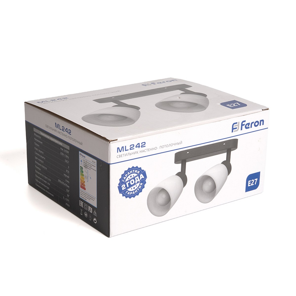 Накладные светодиодные светильники Светильник Feron ML242 настенно-потолочный 2хE27 черный 41514 