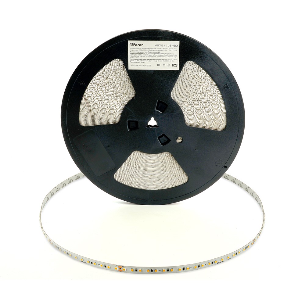 Лента светодиодная Feron LS420 120SMD(2835)/м 8Вт/м 48V 3000K IP20 40 метров 48791