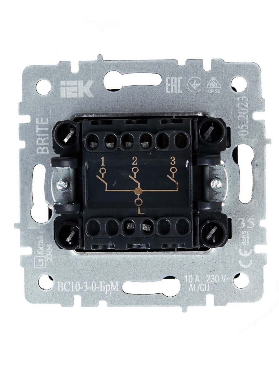 Выключатель IEK BRITE 3-клавишный 10А ВС10-3-0-БрМ маренго BR-V30-0-10-K35