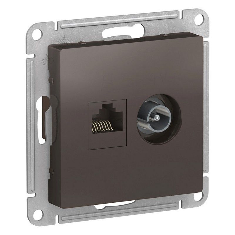 AtlasDesign Мокко Розетка комп+ТВ, Systeme Electric AtlasDesign Мокко двойная RJ45+TV, кат.5E, ATN000689