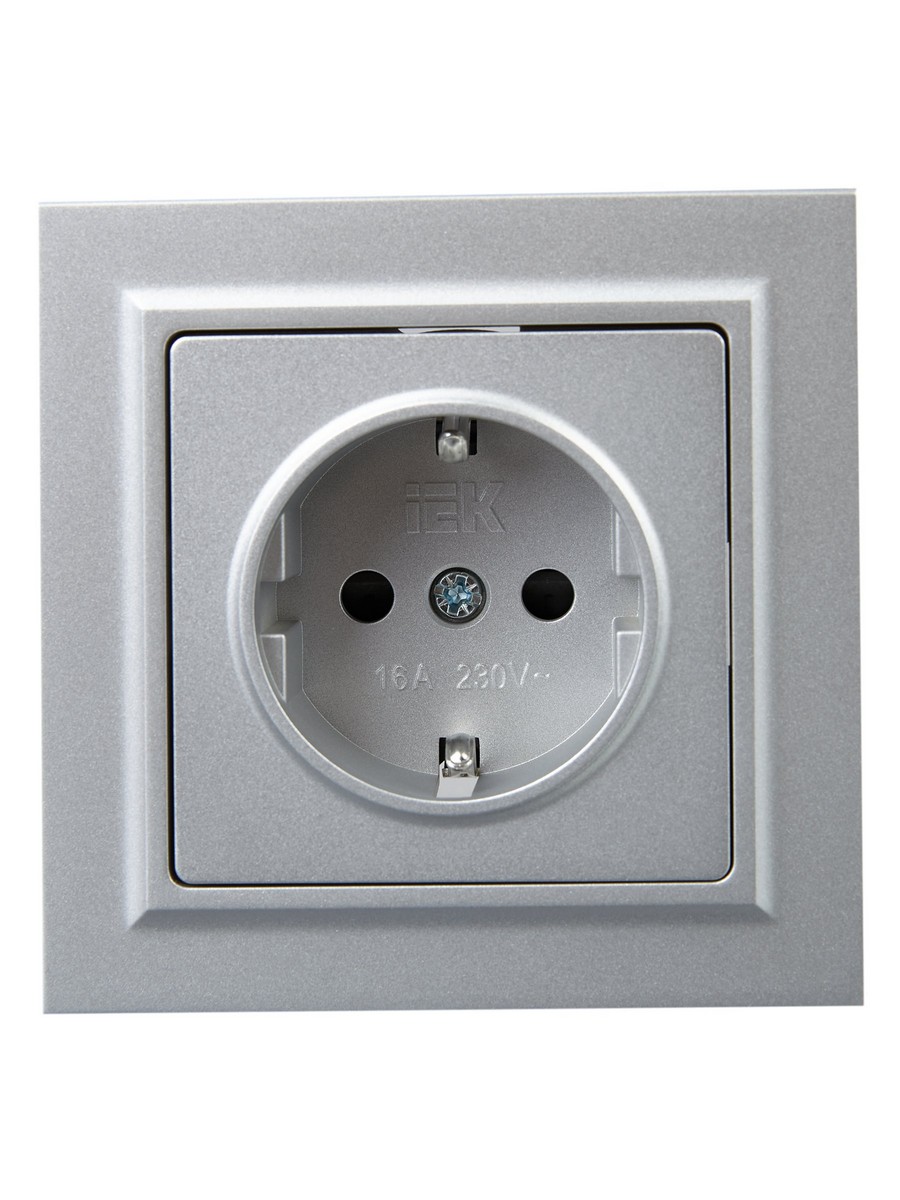 Розетка IEK BRITE BASE Алюминий с з/к/ш 16А в сб. РСР14-1-0-БрА BR-R14-16-K47-F