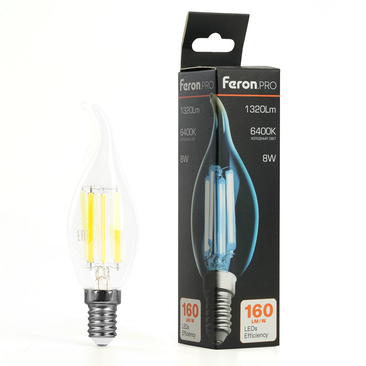 E14 Лампа светодиодная Feron.PRO LB-1218 Свеча на ветру E14 8W 175-265V 6400K 51267 