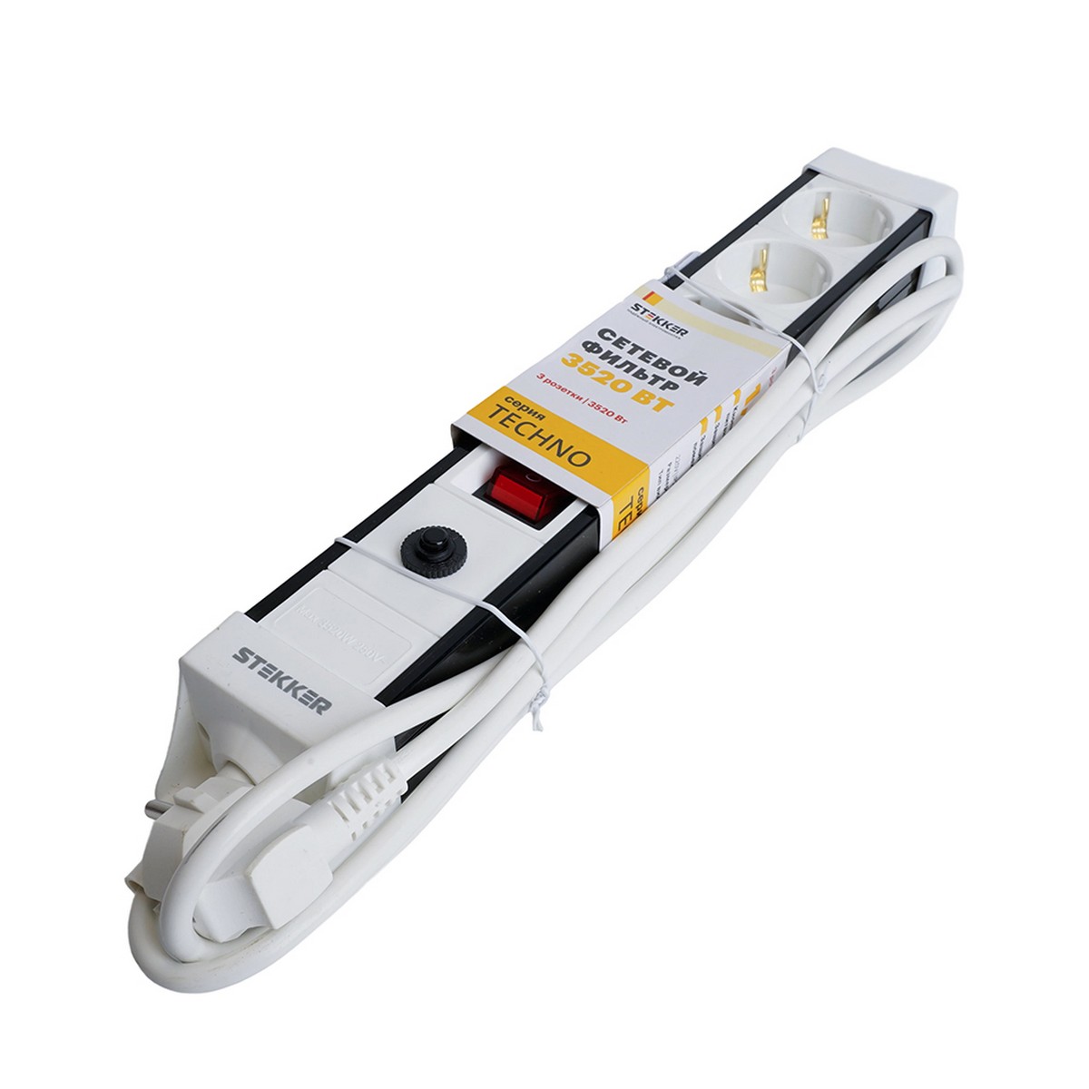 Колодки и удлинители, тройники Сетевой фильтр 3-местный с/з STEKKER HM22-31-03 3 м Techno белый 50145 