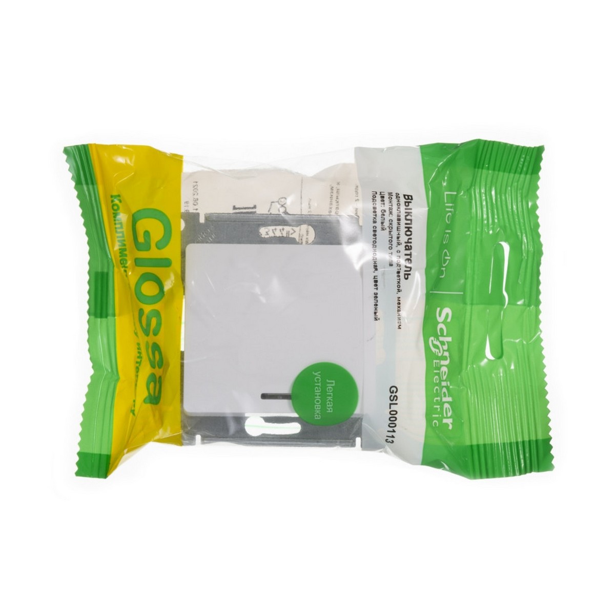 Glossa Белый Выключатель Systeme Electric Glossa Белый 1-клавишный с подсветкой, сх.1а GSL000113