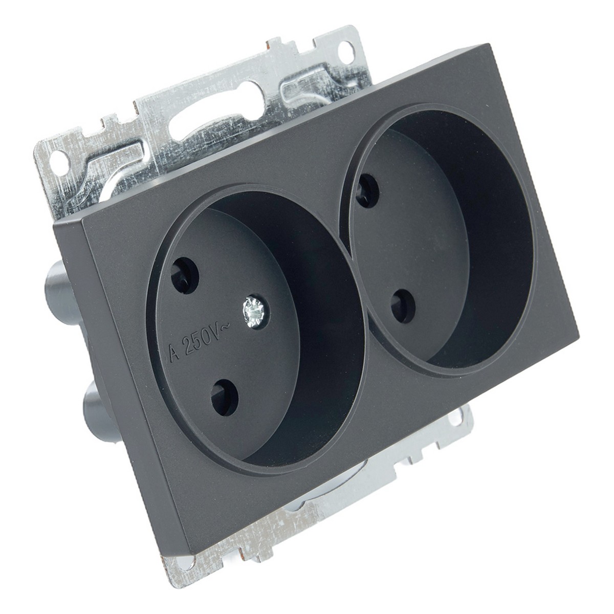 Катрин - Розетки и выключатели Stekker Розетка 2-местная б/з STEKKER GLS10-7113-05 250V 10А с защ. шторкой Катрин черный 39611