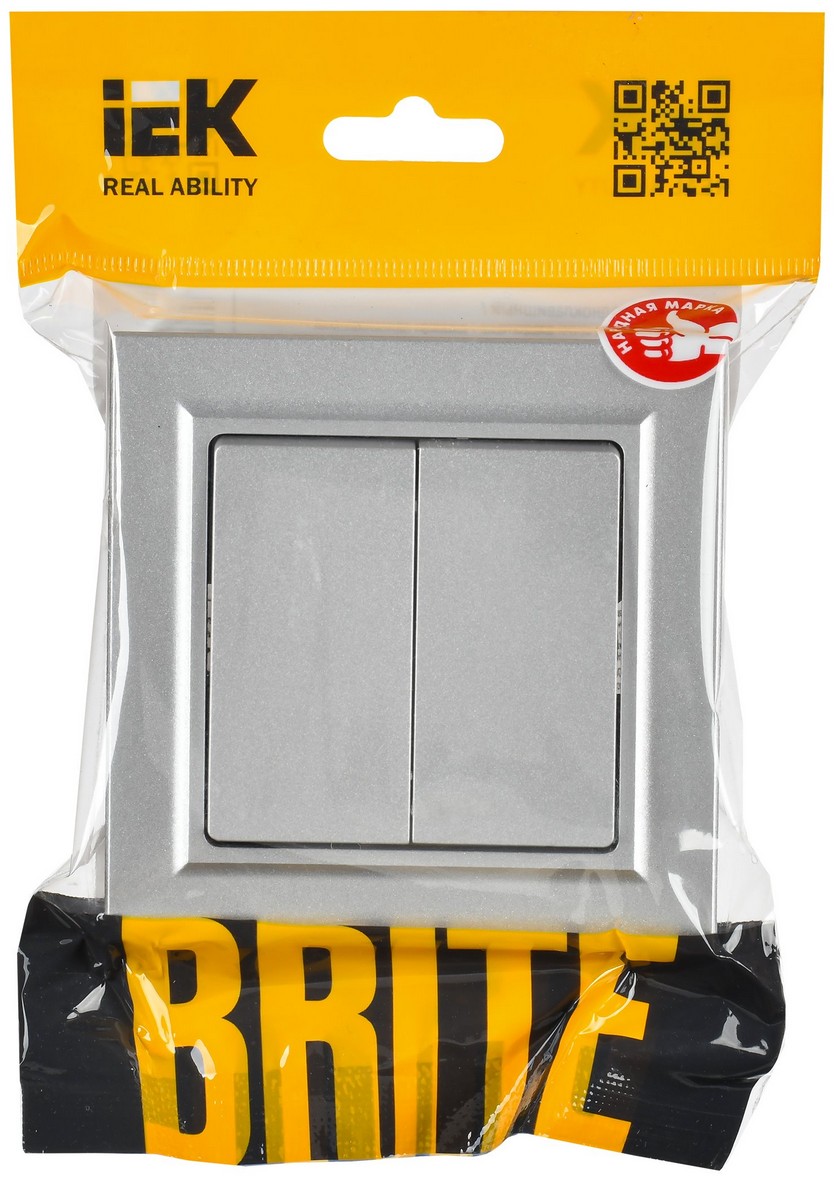 Выключатель IEK BRITE BASE Алюминий 2-кл. 10А в сб. ВСР10-2-0-БрА BR-V20-0-10-K47-F
