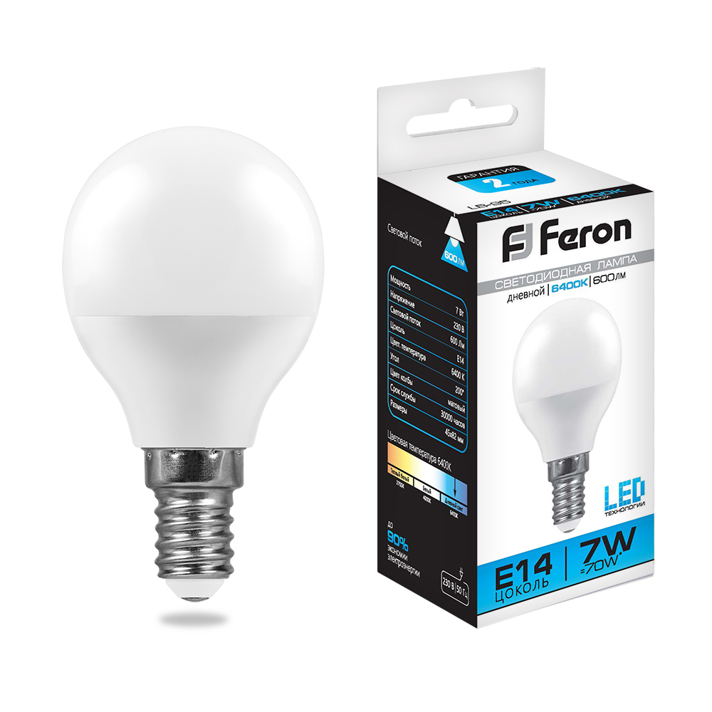 Лампа светодиодная Feron LB-95 E14 7W 6400K 230V 25480