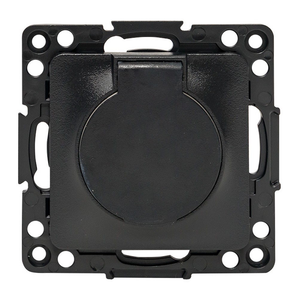 EKF Стокгольм черный Розетка с/з EKF PROxima Стокгольм Черный со шторками и крышкой 16А IP44 EZR16-028-10-44