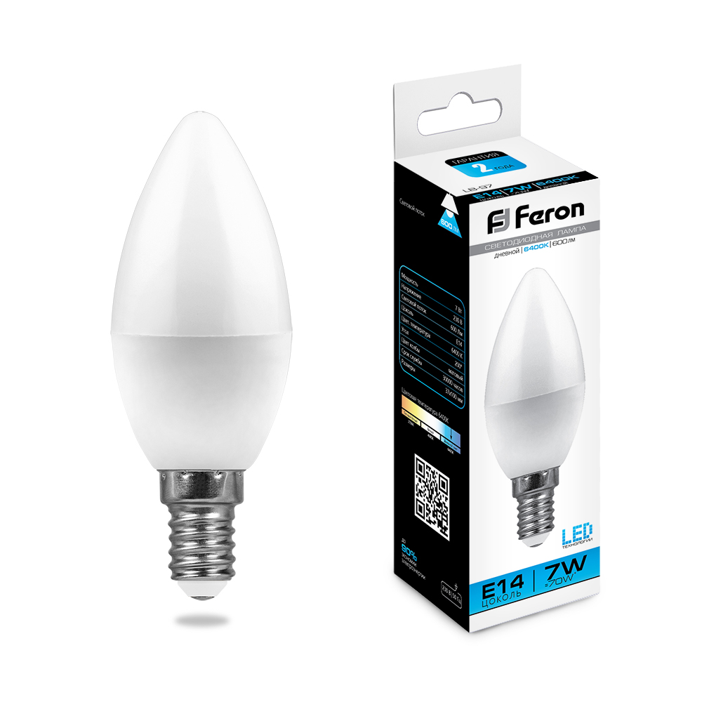 Лампа светодиодная Feron LB-97 E14 7W 6400K 230V 25477