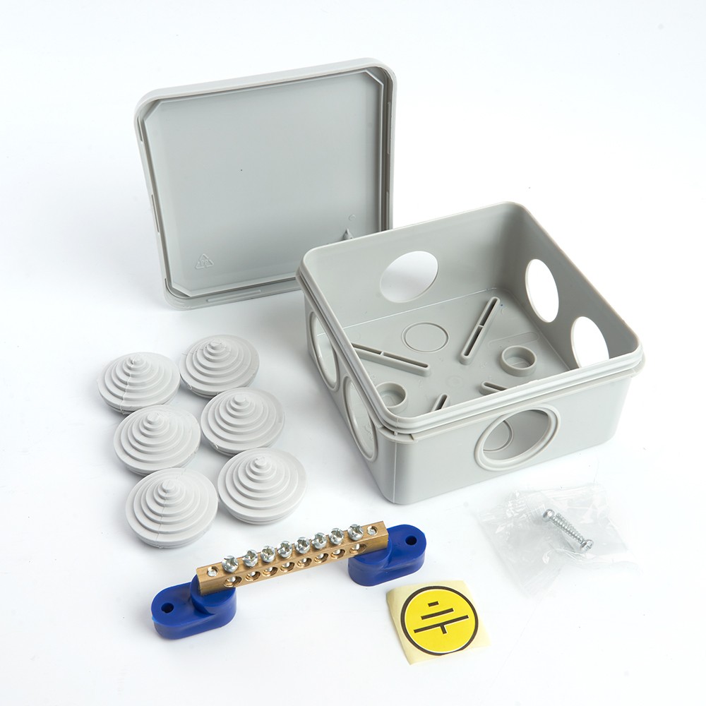 Коробка разветвительная уравнивания потенциалов (КУП) STEKKER EBX20-36-55 100*100*50мм 6 вводов IP55 светло-серая (GE41361) 49001