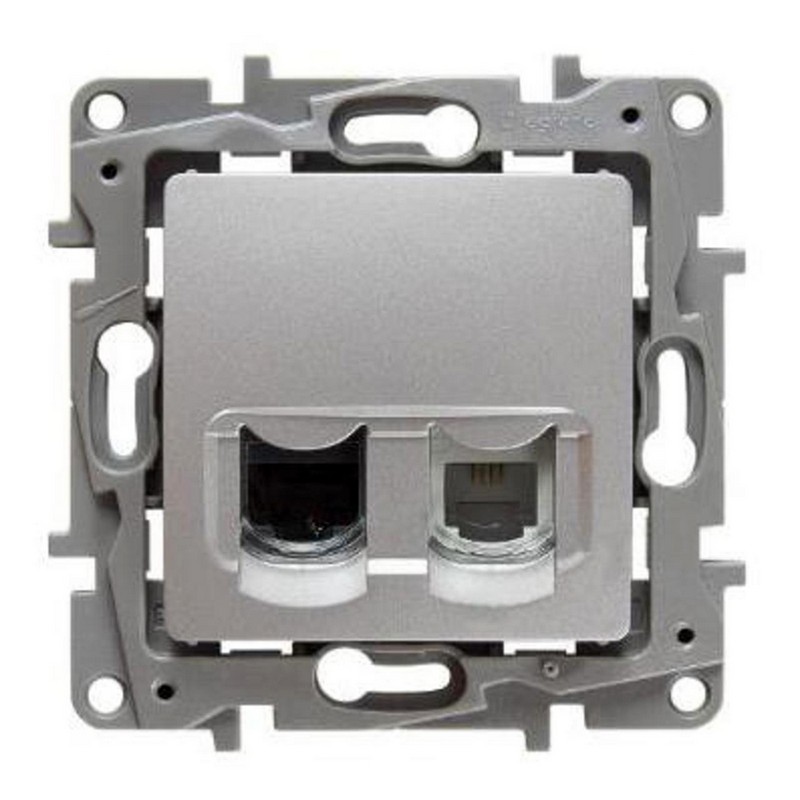 Розетка телефон + компьютер Legrand Etika алюминий (RJ11+RJ45) 5 кат. UTP 672452