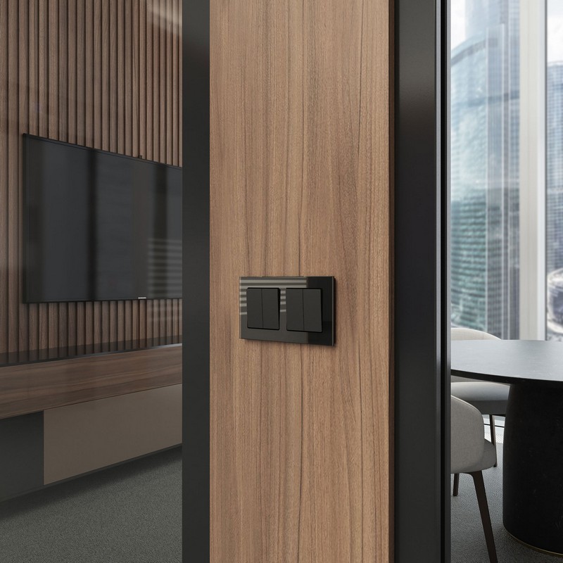 Werkel Черный матовый механизмы Переключатель перекрестный Werkel двухклавишный (чёрный) W1123006