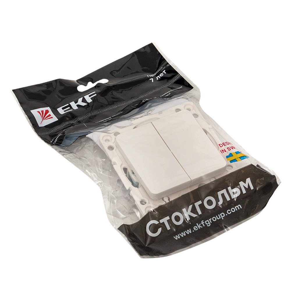 EKF Стокгольм белый Выключатель 2-кл EKF PROxima Стокгольм Белый 10А EYV10-123-10