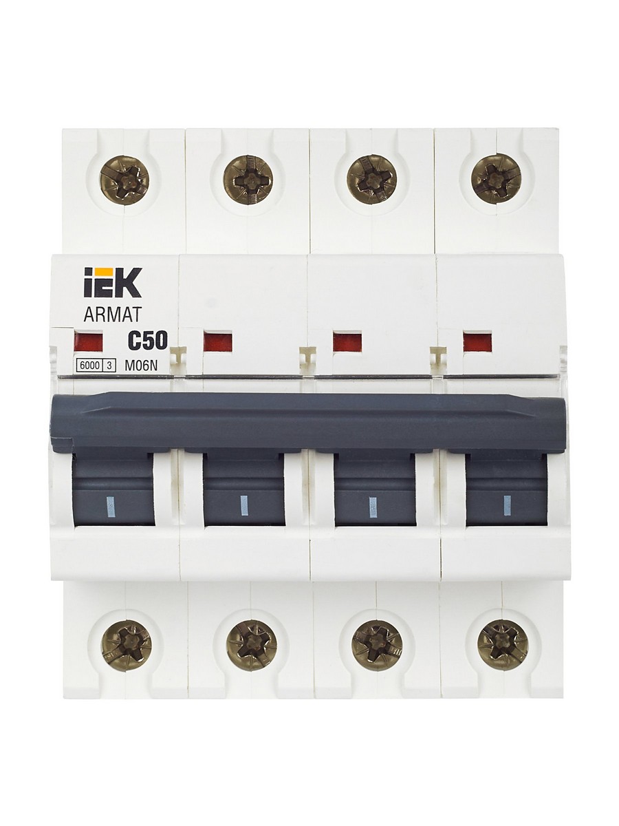 Автоматический выключатель IEK ARMAT M06N 4P C 50А AR-M06N-4-C050