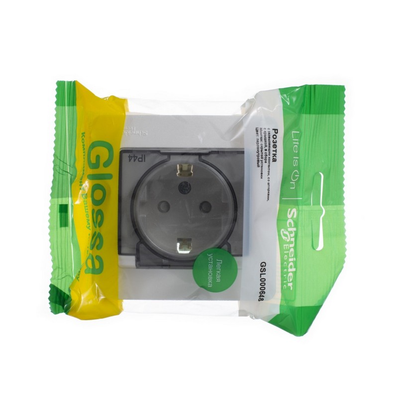Розетка Systeme Electric Glossa Перламутр с/з со шторками с крышкой, 16А, GSL000648